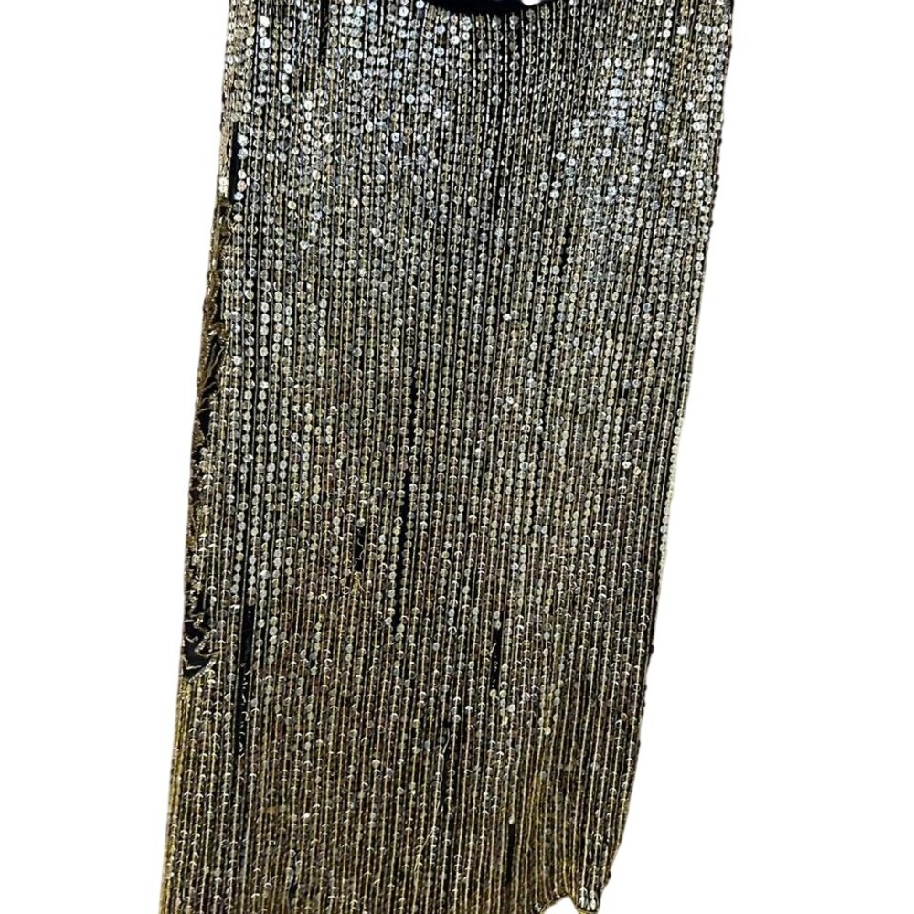 WOMENS VINTAGE GOLD 100%‎ SILK SEQUIN SKIRT